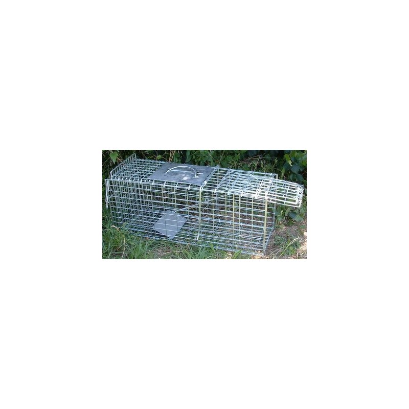 Piège de capture pliable pour petits animaux type lapin rat - 2 portes,  poignée - dim. 81L x 26l x 34H cm - acier