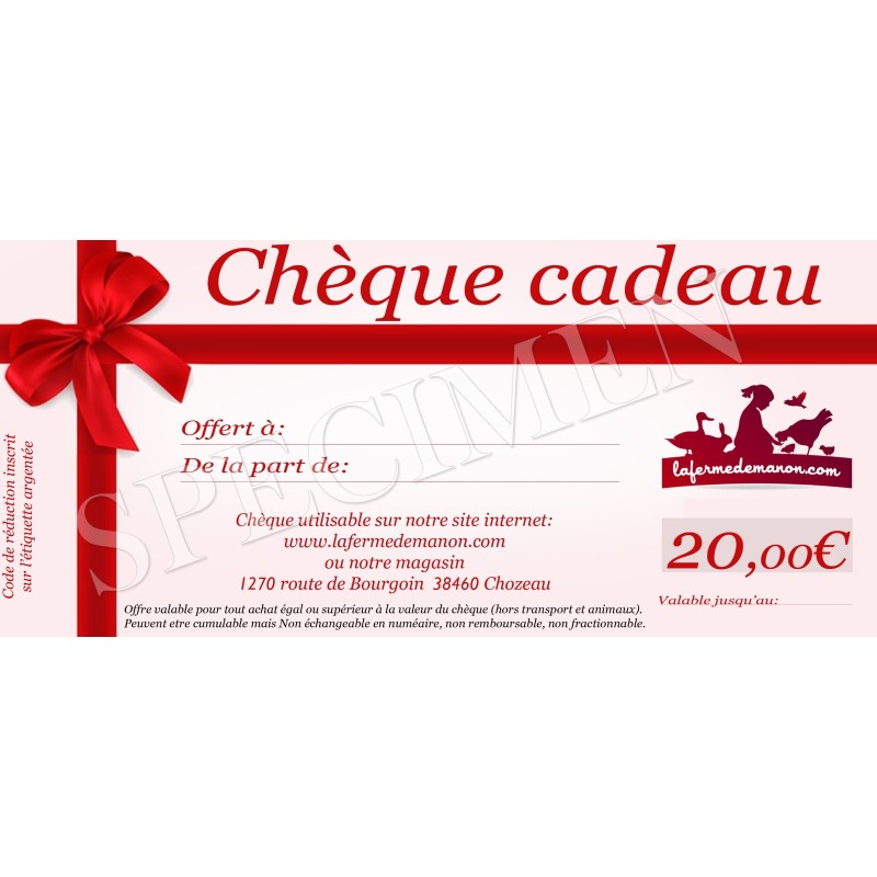 Chèque cadeau de 20 euros 