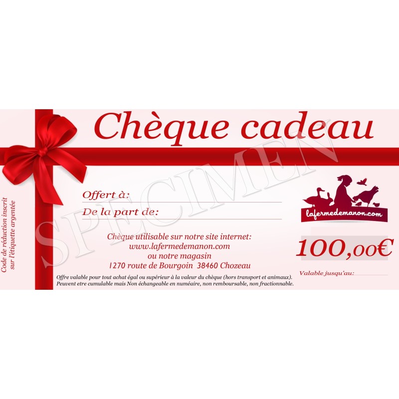 Bon Cadeau d'une valeur de 100 €- valable sur le site internet