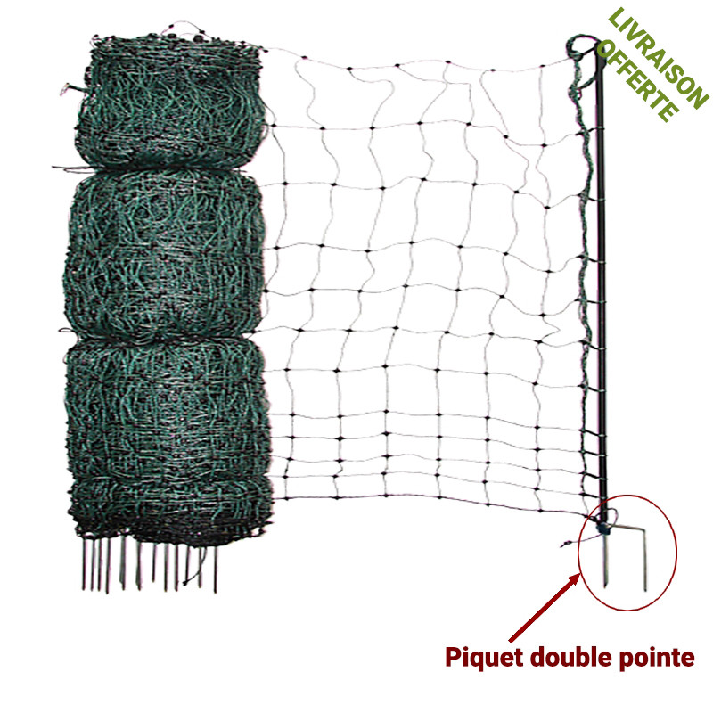 Filet pour volaille non électrifiable, vert, double pointe, 25m