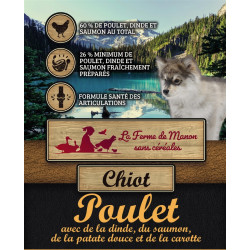 Croquette chiot Poulet Dinde Saumon, ss céréales 15kg HL
