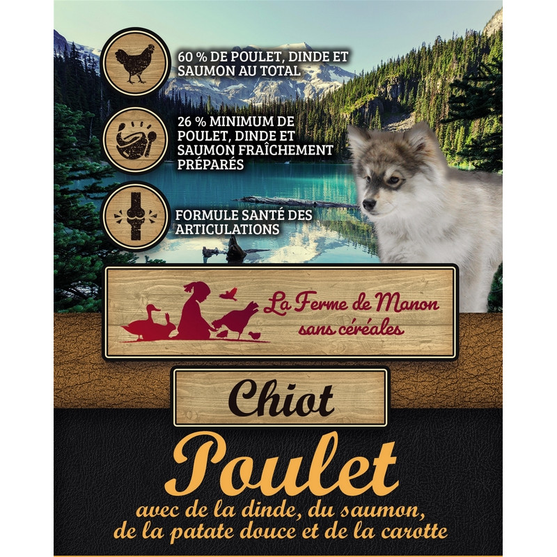 Croquette chiot Poulet Dinde Saumon, ss céréales 15kg HL